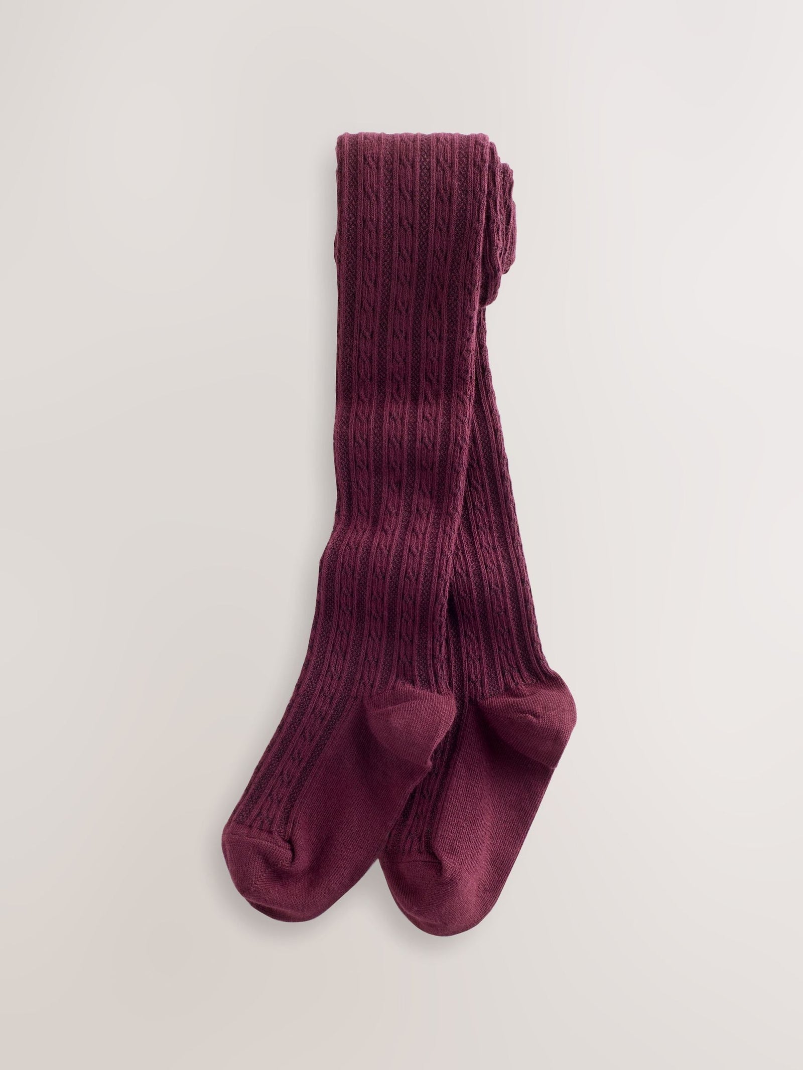 Pink Berry Red and Chocolate Brown Regular Length Cotton Rich Cable Tights 3 Pack
