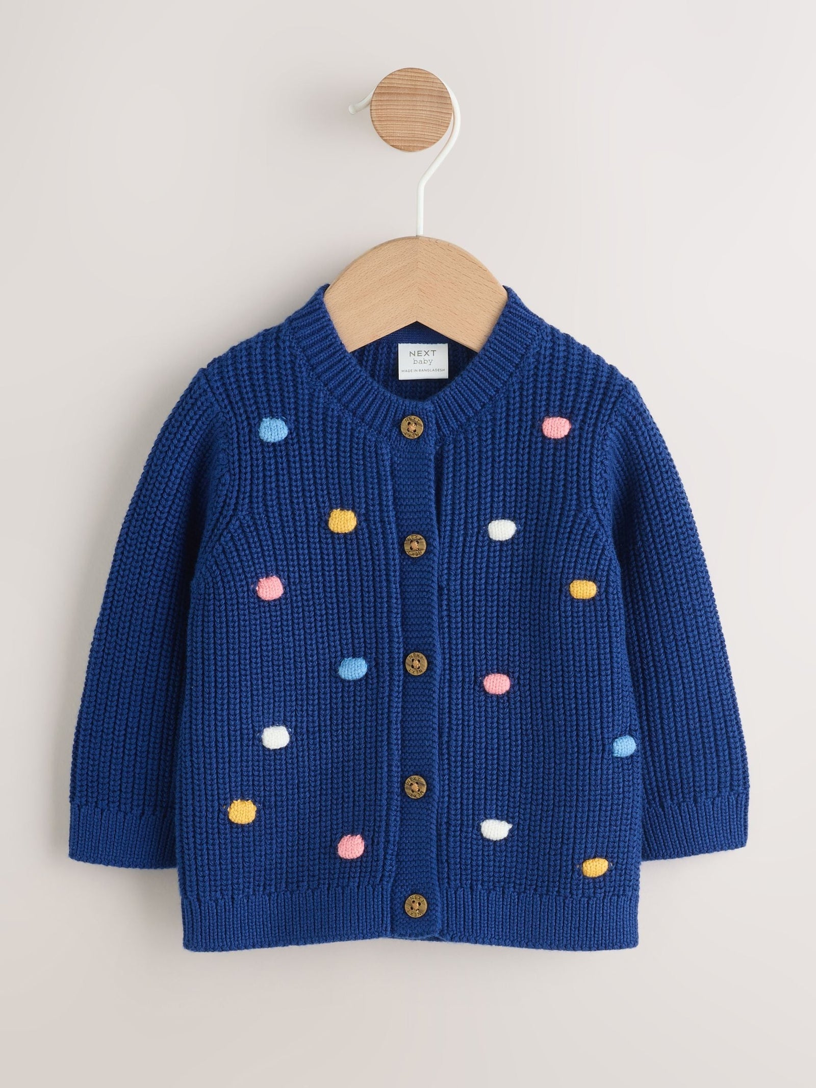 Navy and Multi Colour Bobble Baby Knitted Cardigan (0mths-3yrs)