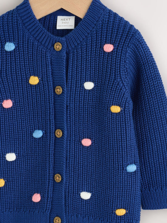 Navy and Multi Colour Bobble Baby Knitted Cardigan (0mths-3yrs)