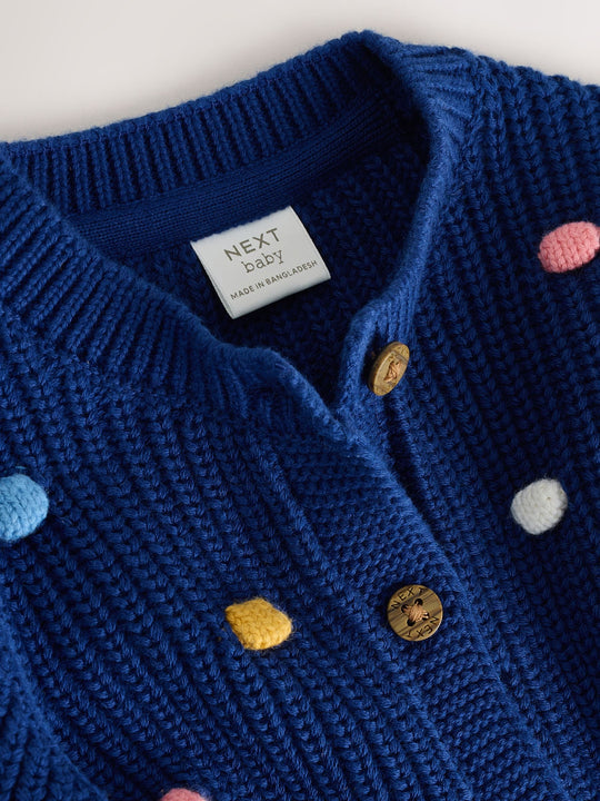 Navy and Multi Colour Bobble Baby Knitted Cardigan (0mths-3yrs)