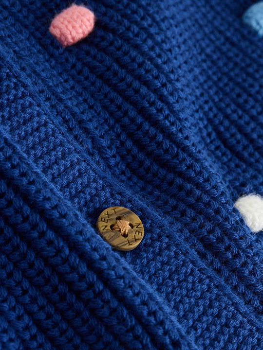 Navy and Multi Colour Bobble Baby Knitted Cardigan (0mths-3yrs)