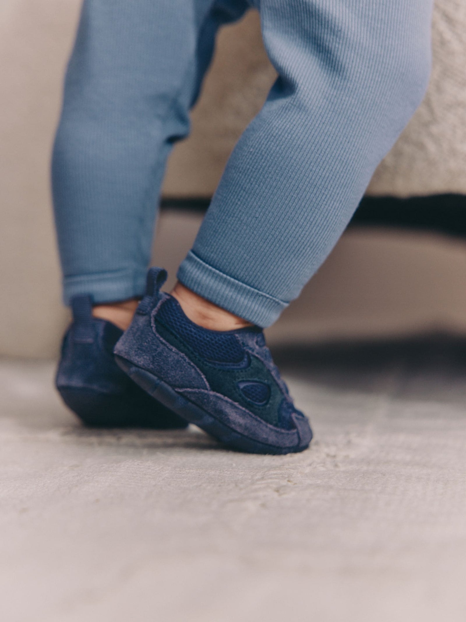 Blue Navy Baby Elastic Lace Slip-Ons Trainers (0-2mths)