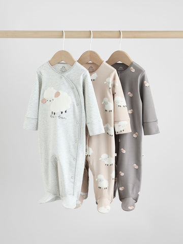 Grey Baby Popper Sleepsuits 3 Pack