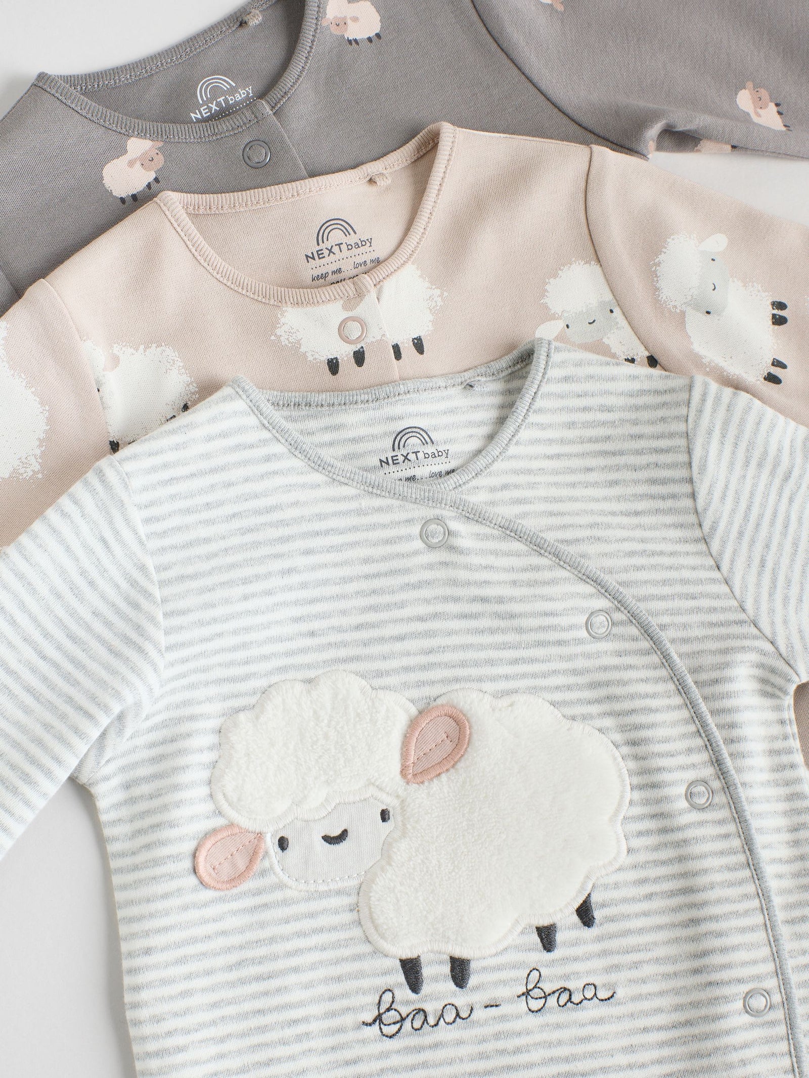 Grey Baby Popper Sleepsuits 3 Pack