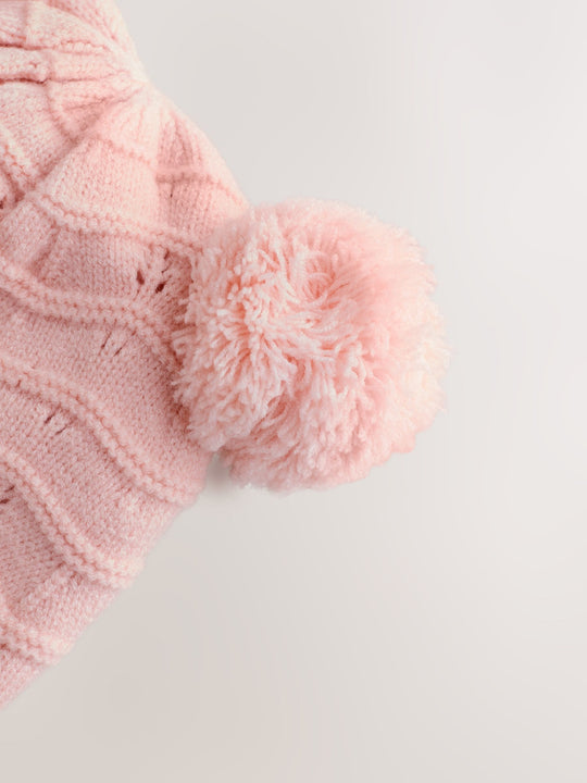 Pink Baby Pointelle Double Pom Trapper Hat (0mths-2yrs)
