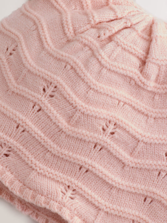 Pink Baby Pointelle Double Pom Trapper Hat (0mths-2yrs)