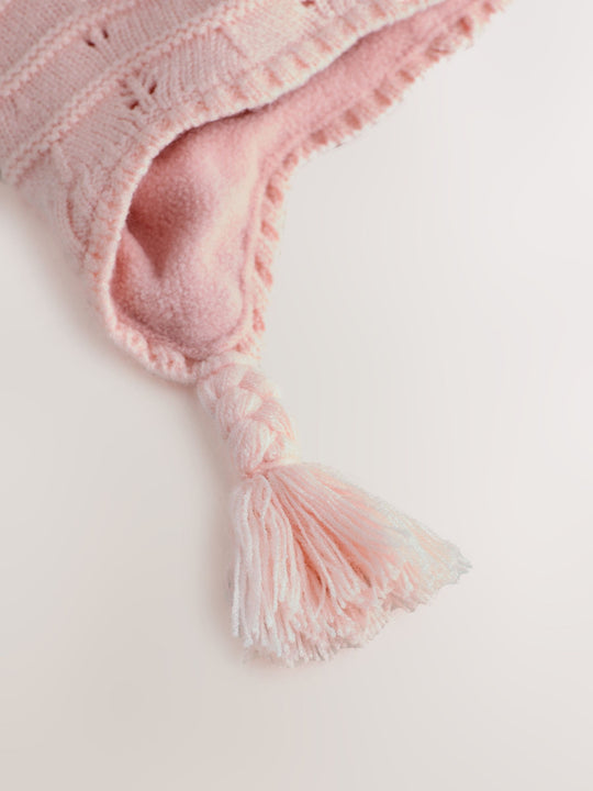 Pink Baby Pointelle Double Pom Trapper Hat (0mths-2yrs)