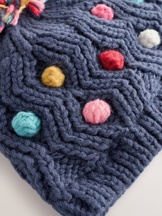 Navy Baby Bright Pom Knitted Hat (0mths-2yrs)