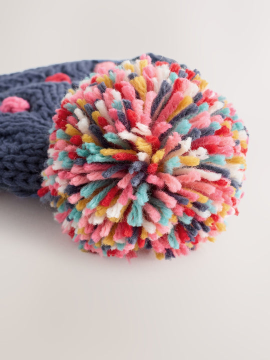 Navy Baby Bright Pom Knitted Hat (0mths-2yrs)