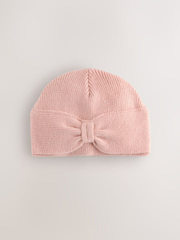 Pink Knitted Bow Baby Turban Hat (0mths-2yrs)