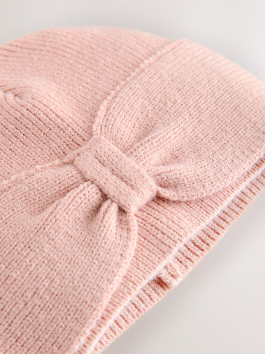 Pink Knitted Bow Baby Turban Hat (0mths-2yrs)