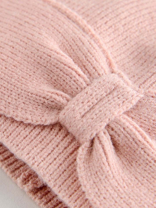 Pink Knitted Bow Baby Turban Hat (0mths-2yrs)