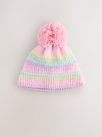 Multi Bright Baby Chenille Knitted Pom Hat (0mths-2yrs)