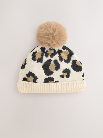 Animal Baby Print Knitted Pom Hat immediate