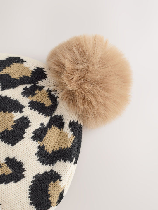 Animal Baby Print Knitted Pom Hat (0mths-2yrs)