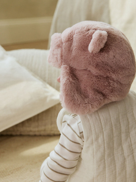 Pink Faux Fur Bear Baby Trapper Hat (0mths-2yrs)