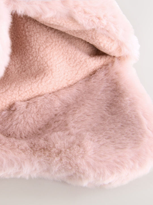 Pink Faux Fur Bear Baby Trapper Hat (0mths-2yrs)