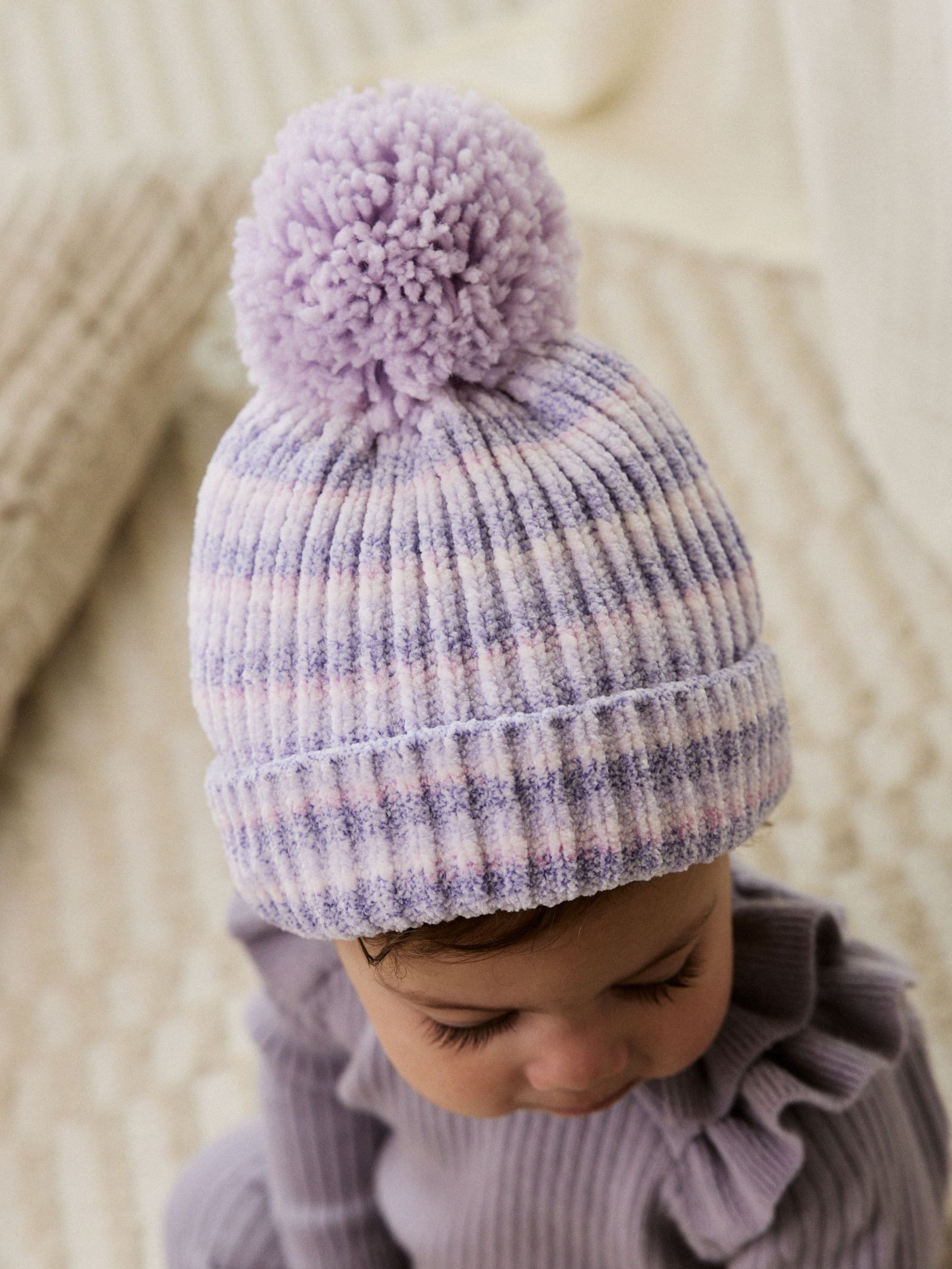 Lilac Tonal Baby Chenille Knitted Pom Hat (0mths-2yrs)