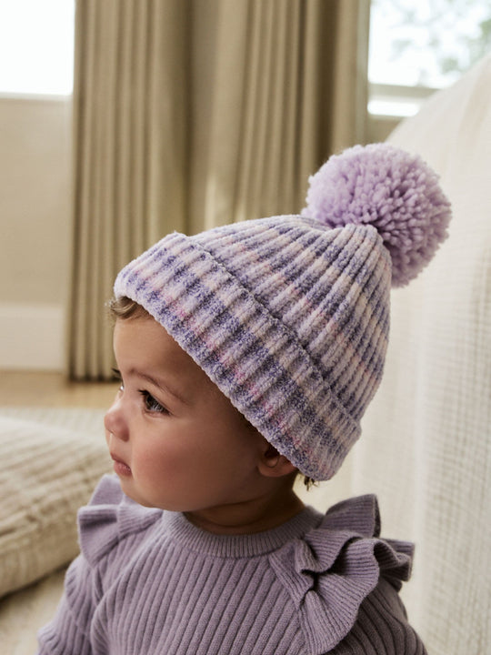 Lilac Tonal Baby Chenille Knitted Pom Hat (0mths-2yrs)