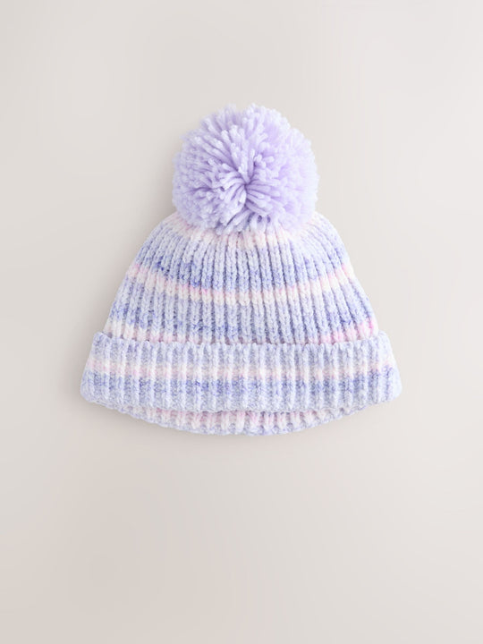 Lilac Tonal Baby Chenille Knitted Pom Hat (0mths-2yrs)