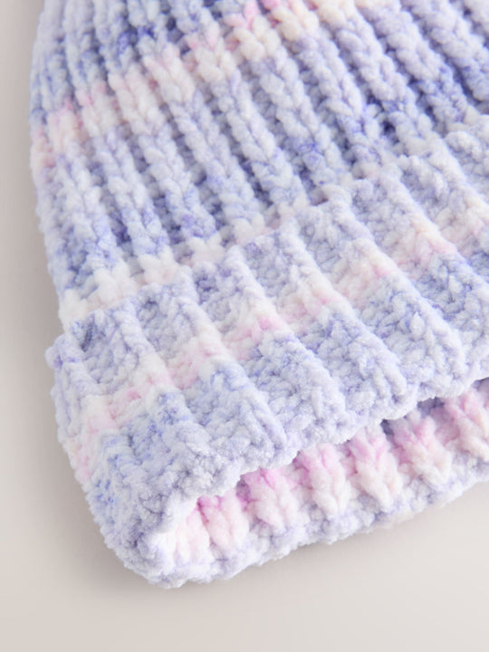 Lilac Tonal Baby Chenille Knitted Pom Hat (0mths-2yrs)