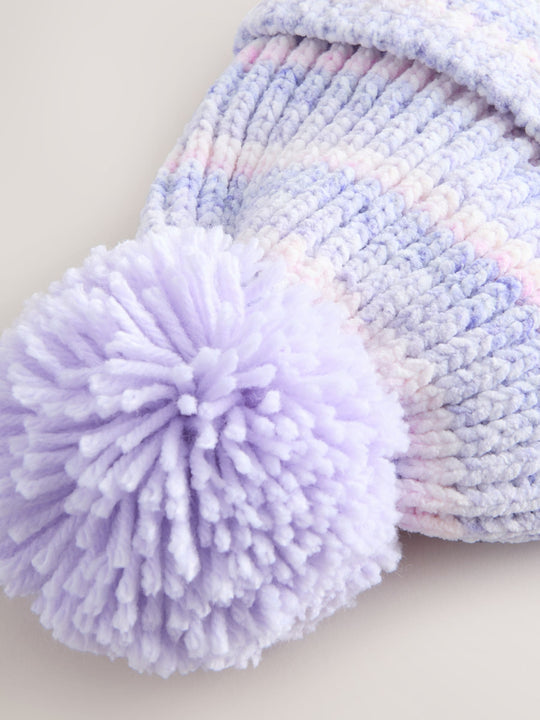 Lilac Tonal Baby Chenille Knitted Pom Hat (0mths-2yrs)