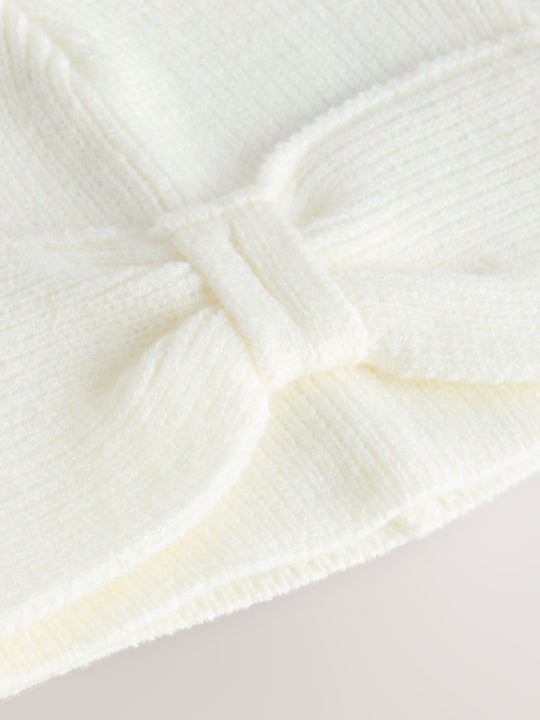 White Knitted Bow Baby Turban Hat (0mths-2yrs)