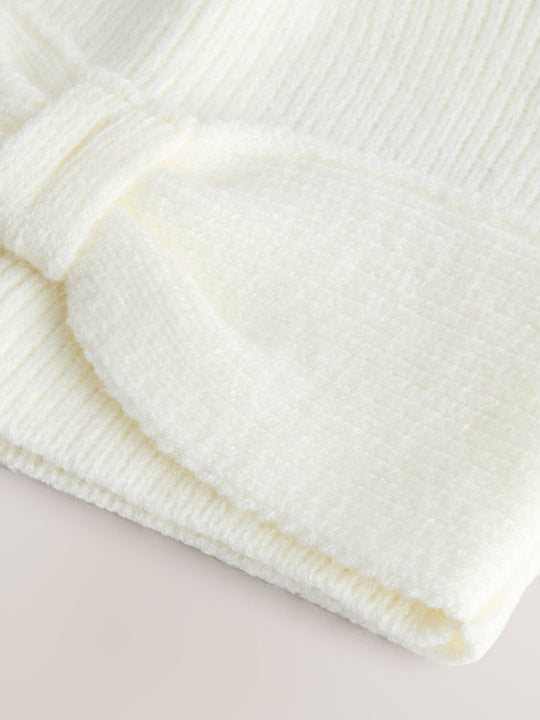 White Knitted Bow Baby Turban Hat (0mths-2yrs)