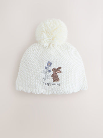 Cream Baby Embroidered Bunny Character Hat (0mths-2yrs)