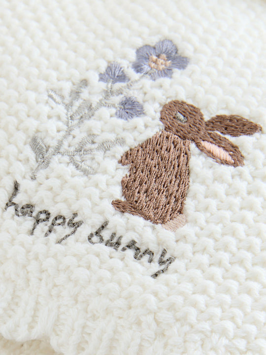 Cream Baby Embroidered Bunny Character Hat (0mths-2yrs)