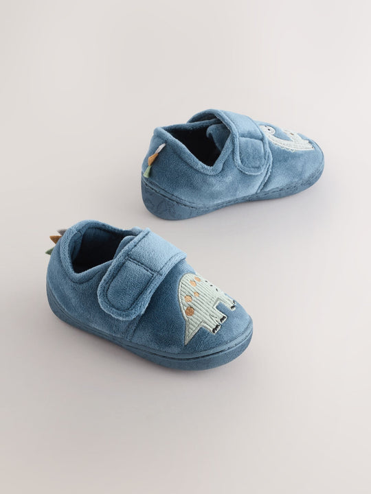 Blue Dinosaur Warm Lined Cupsole Slippers