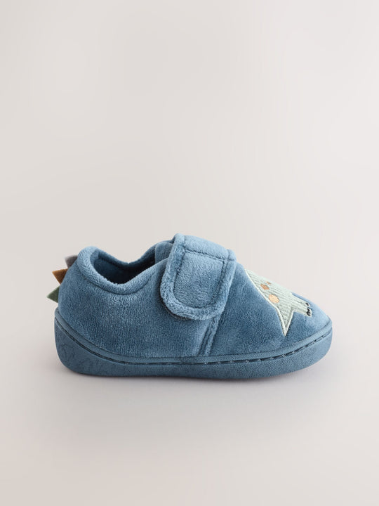 Blue Dinosaur Warm Lined Cupsole Slippers