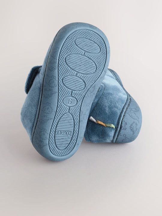 Blue Dinosaur Warm Lined Cupsole Slippers
