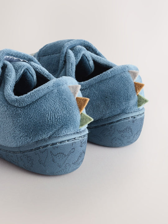 Blue Dinosaur Warm Lined Cupsole Slippers