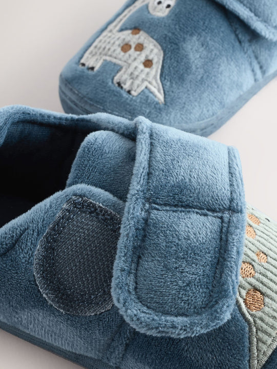 Blue Dinosaur Warm Lined Cupsole Slippers