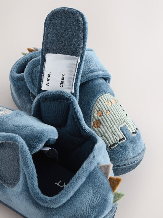 Blue Dinosaur Warm Lined Cupsole Slippers