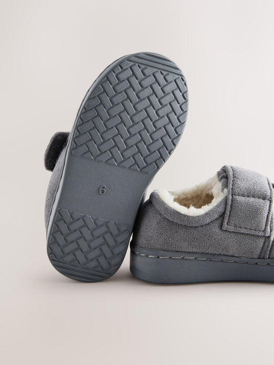 Grey Warm Lined Cupsole Slippers