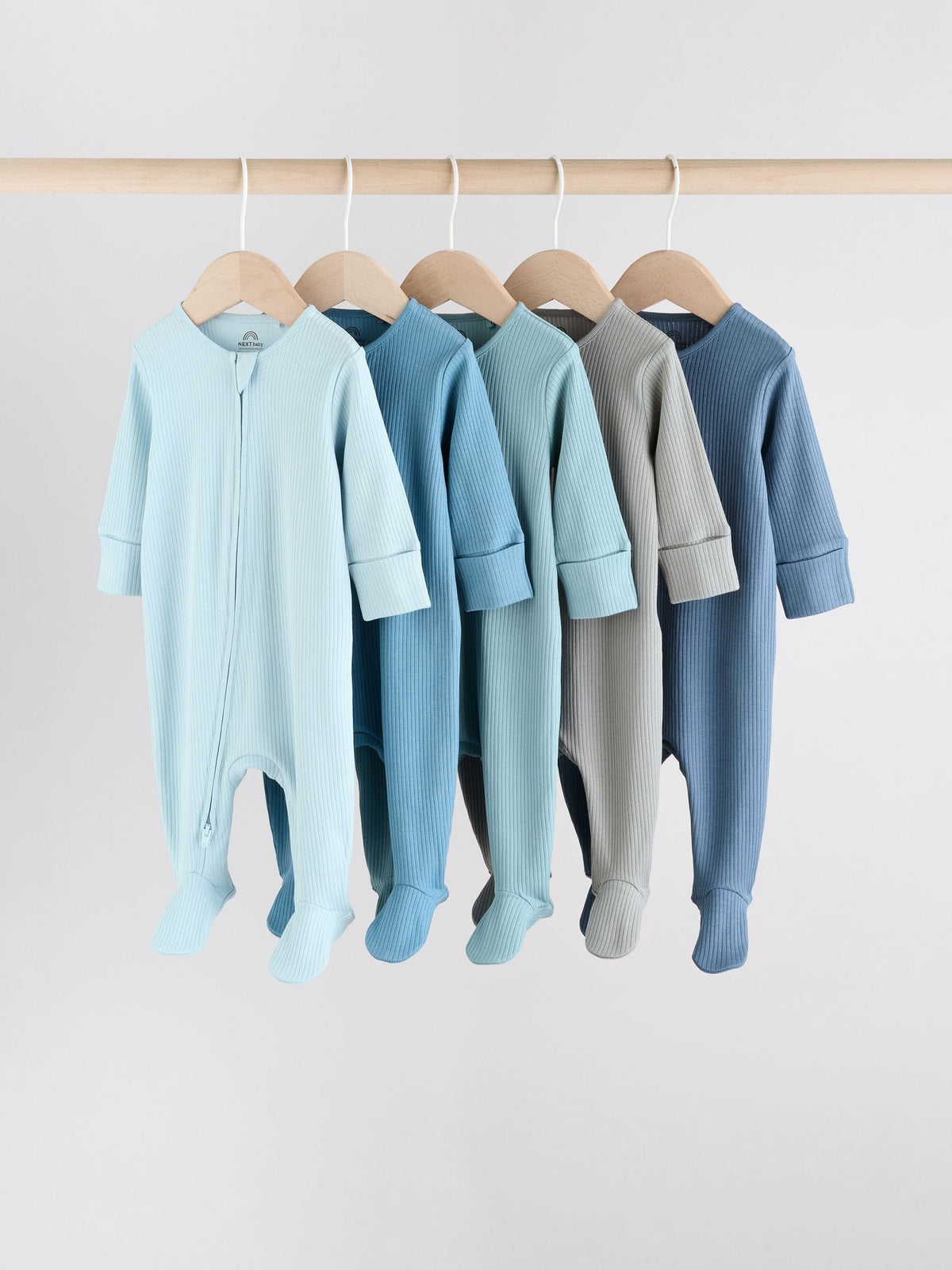 Blue 5 Pack Baby Two Way Zip Sleepsuits (0-2yrs)