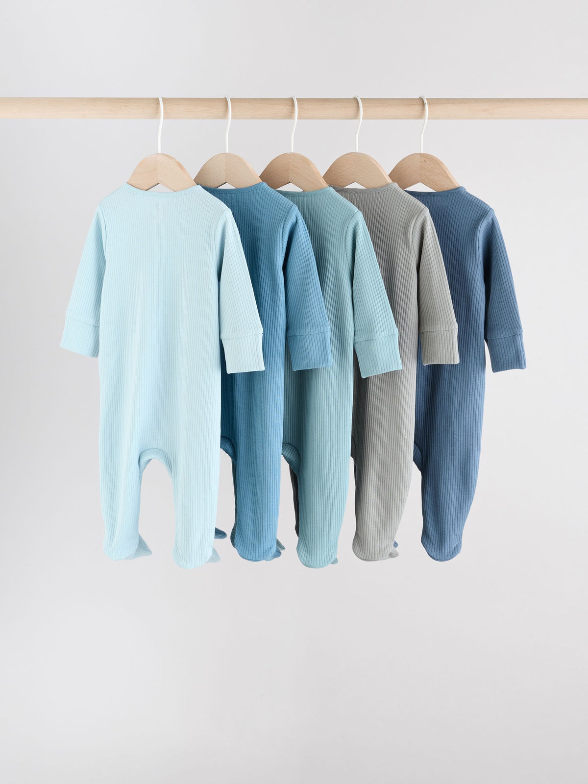 Blue 5 Pack Baby Two Way Zip Sleepsuits (0-2yrs)