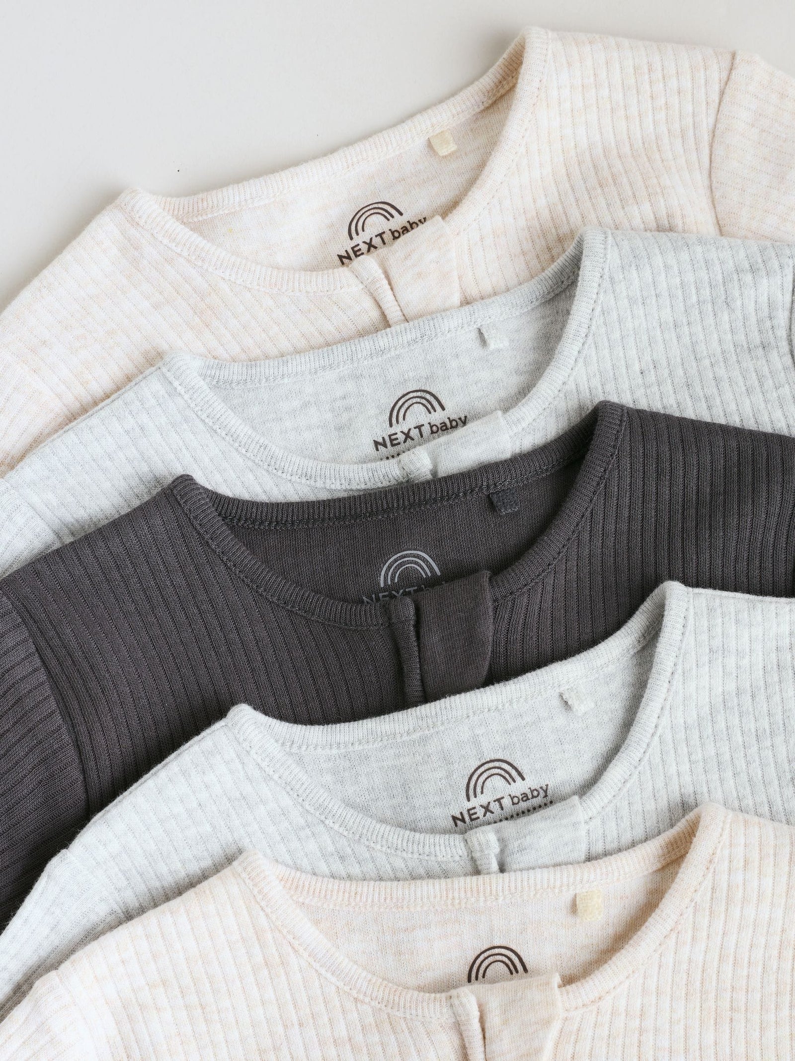 Neutral 5 Pack Two Way Zip Footed Baby Sleepsuits (0-2yrs)