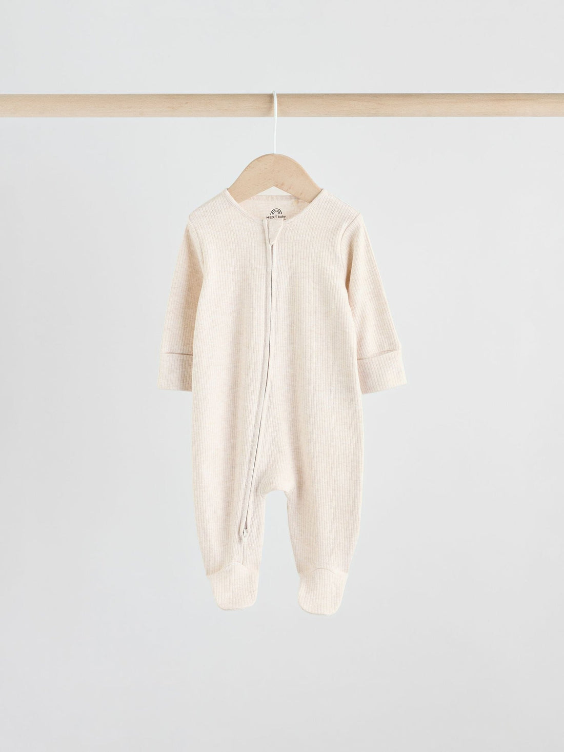 Neutral 5 Pack Two Way Zip Footed Baby Sleepsuits (0-2yrs)