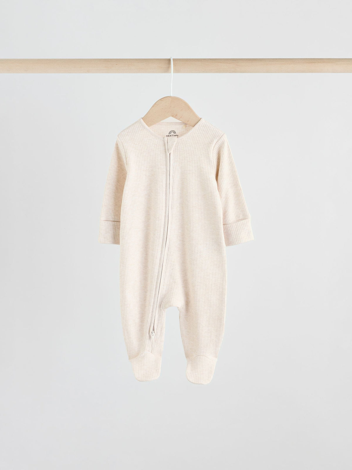 Neutral 5 Pack Two Way Zip Footed Baby Sleepsuits (0-2yrs)