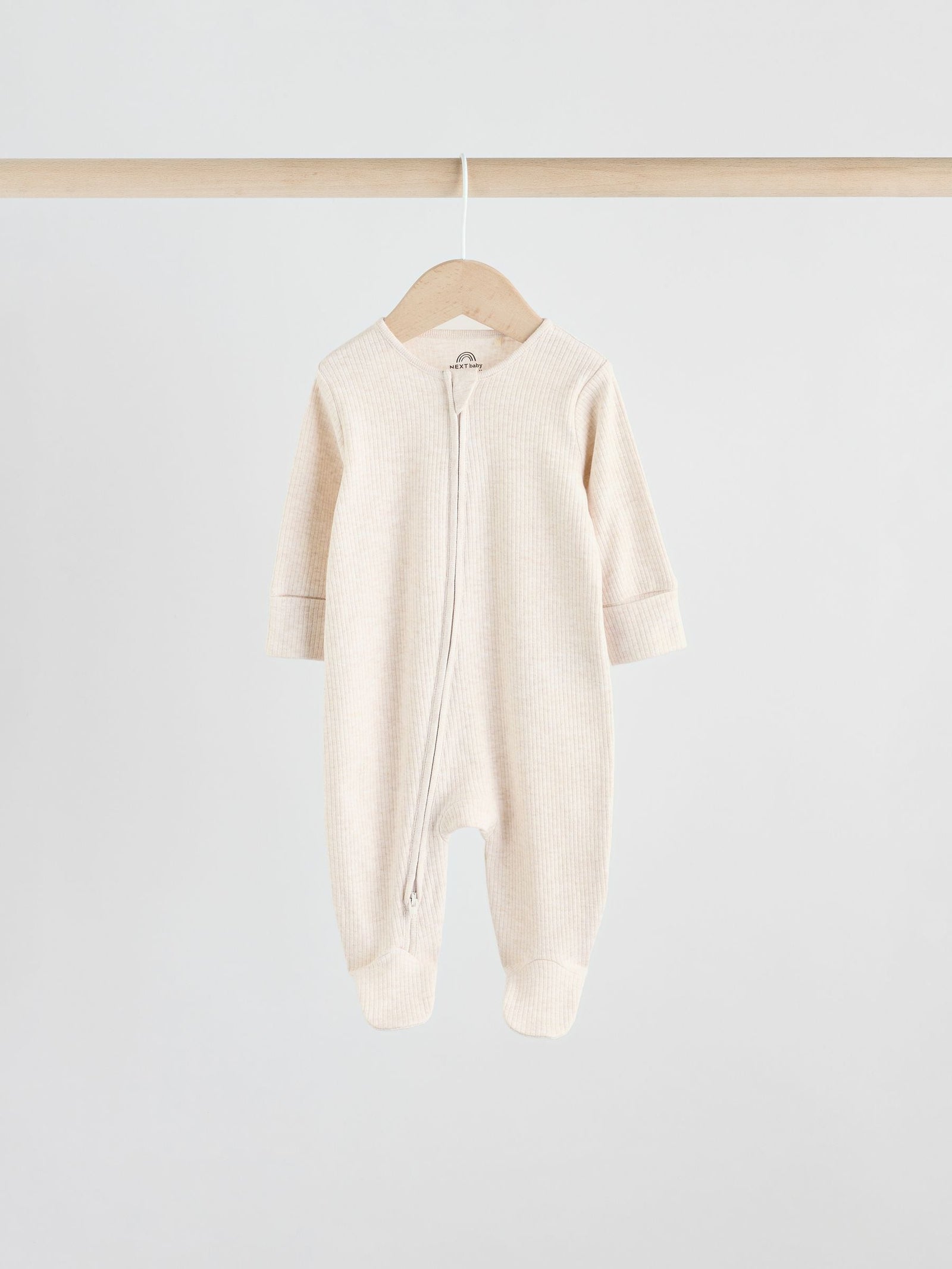 Neutral 5 Pack Two Way Zip Footed Baby Sleepsuits (0-2yrs)