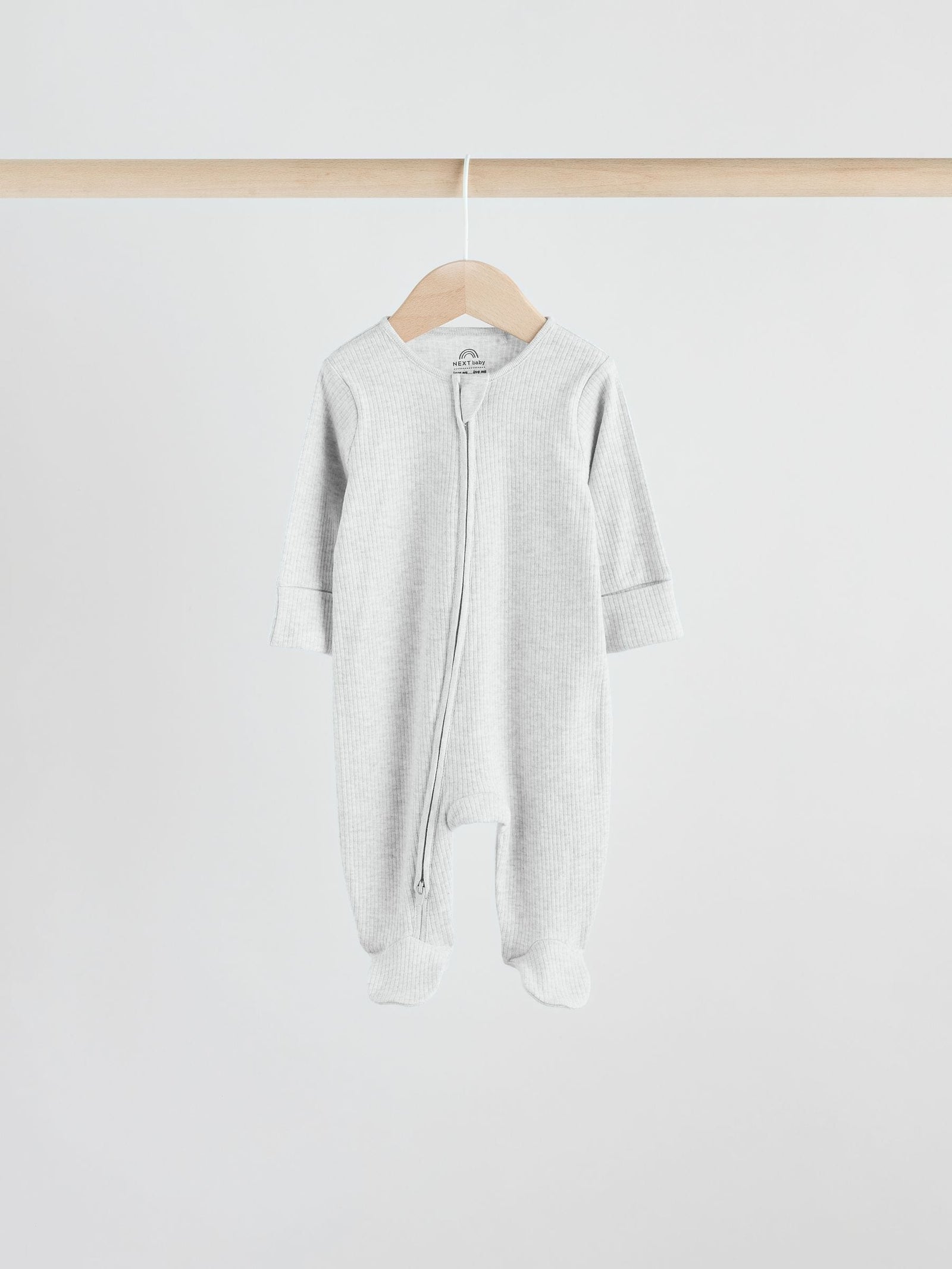 Neutral 5 Pack Two Way Zip Footed Baby Sleepsuits (0-2yrs)
