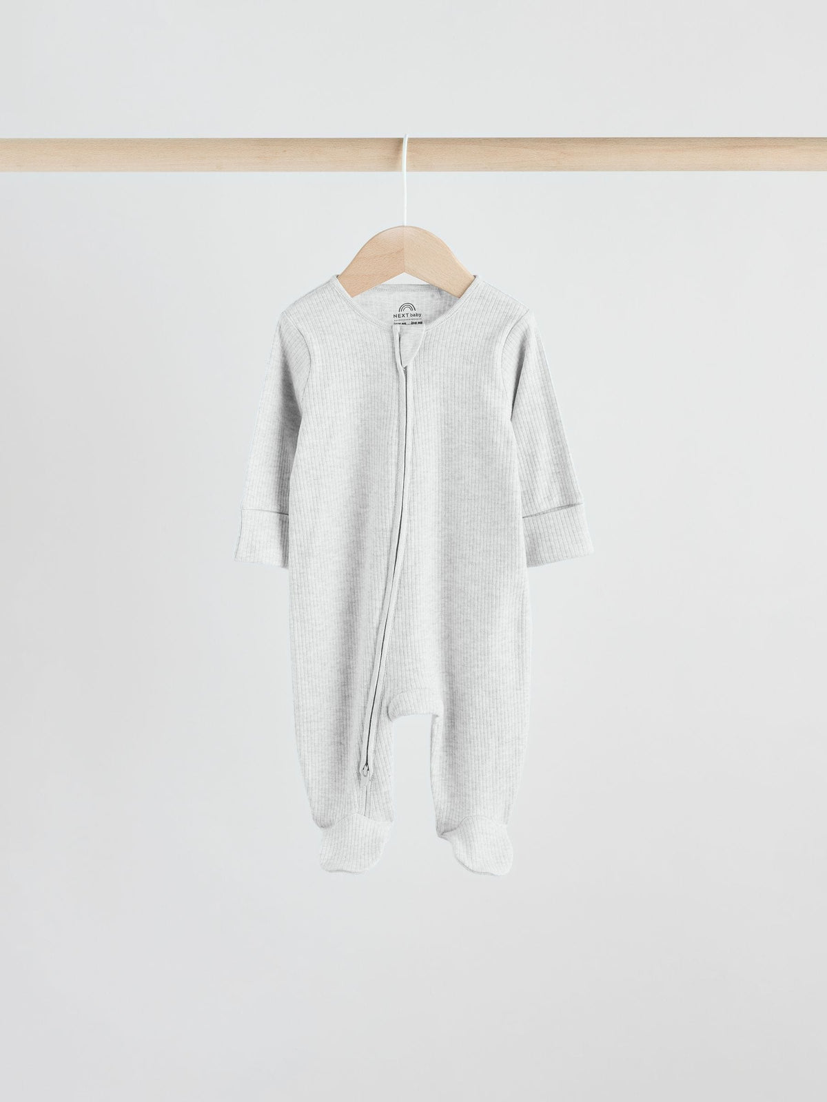 Neutral 5 Pack Two Way Zip Footed Baby Sleepsuits (0-2yrs)