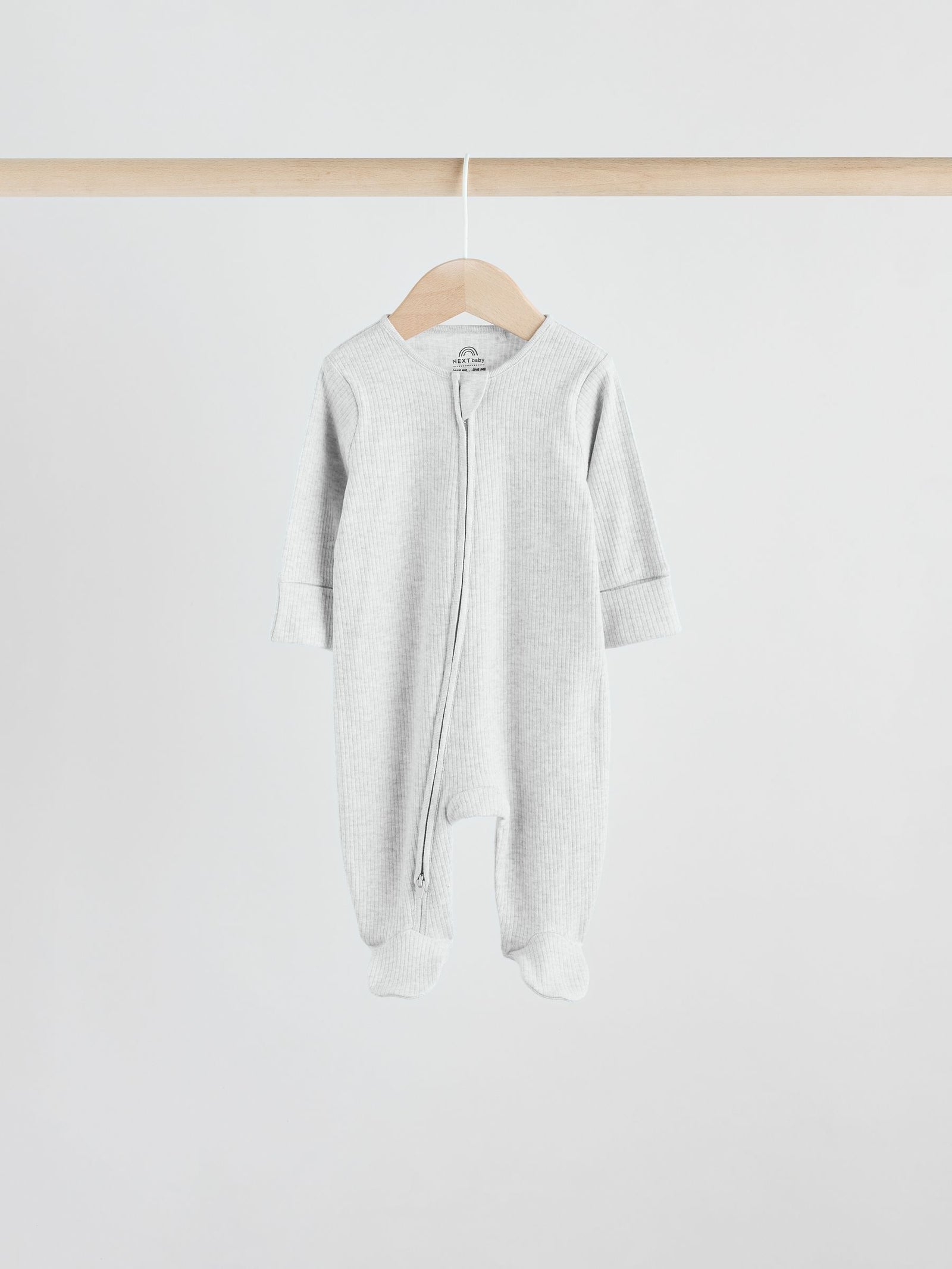 Neutral 5 Pack Two Way Zip Footed Baby Sleepsuits (0-2yrs)