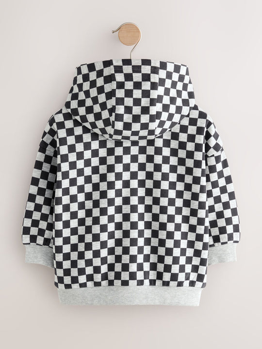 Black White Checkerboard Zip Through Hoodie (3mths-7yrs)