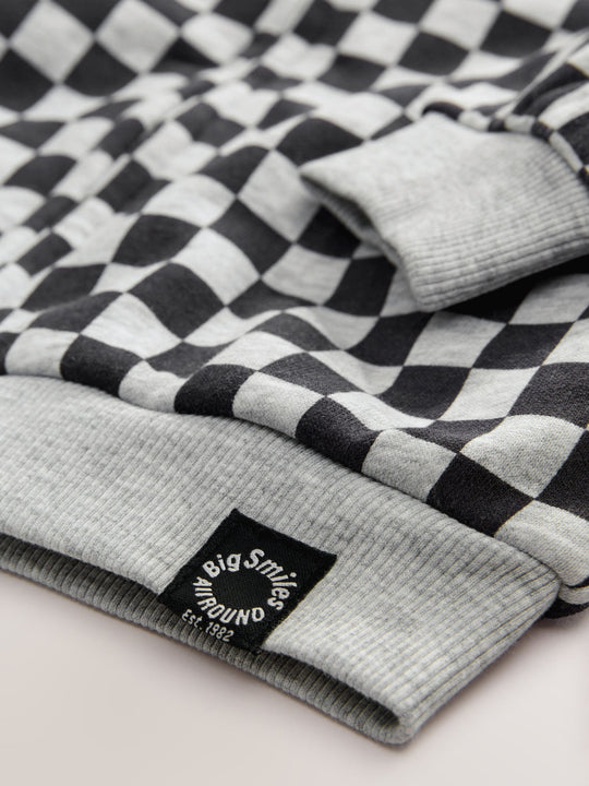 Black White Checkerboard Zip Through Hoodie (3mths-7yrs)