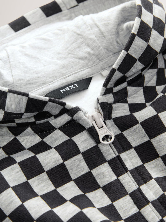 Black White Checkerboard Zip Through Hoodie (3mths-7yrs)