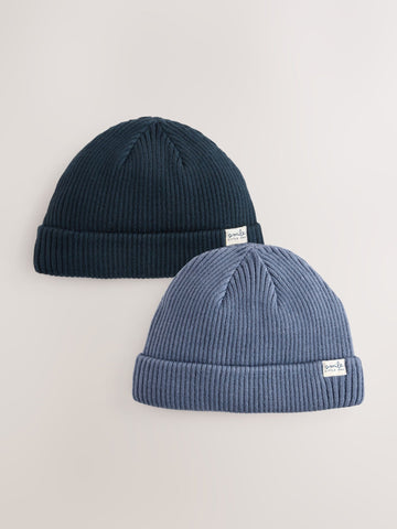 Blue 2 Pack Baby Beanie Knitted Hats (0mths-2yrs)